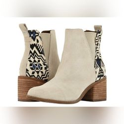 NEW TOMS GEOMETRIC Esme Bone Beige Gray Black Ankle Chelsea Pattern Boots 6