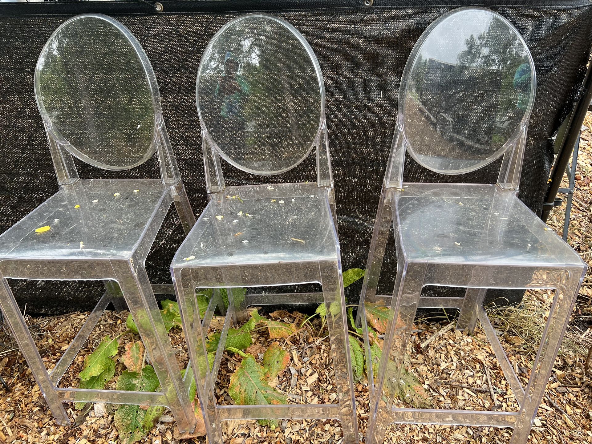 3 Clear Lucite Stools With Backs