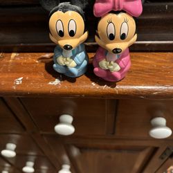 Small Disney Mickey Mouse and Minnie Mouse Hard Plastic Figures 