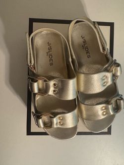 J/Slides NYC Gold Metallic Buckle Sandals