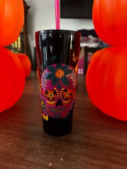 Sugar Skull Tumbler Cup with Straw BRAND NEW
