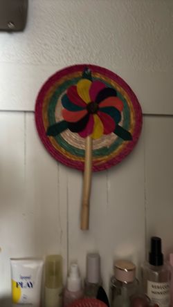 Handmade Woven Straw Fan with Flower