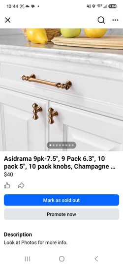 Asidrama 9pk-7.5", 9 Pack 6.3", 10 pack 5", 10 pack knobs, Champagne Bronze Cabinet Handles