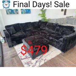 Black Or Brown Jumbo Corduroy Sectional Sofa With Ottoman  - Limited Time Offer 