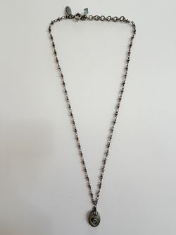 Sterling silver necklace by Liz Palacios SF, mother-of-pearl pendant , crystal, dangling charm