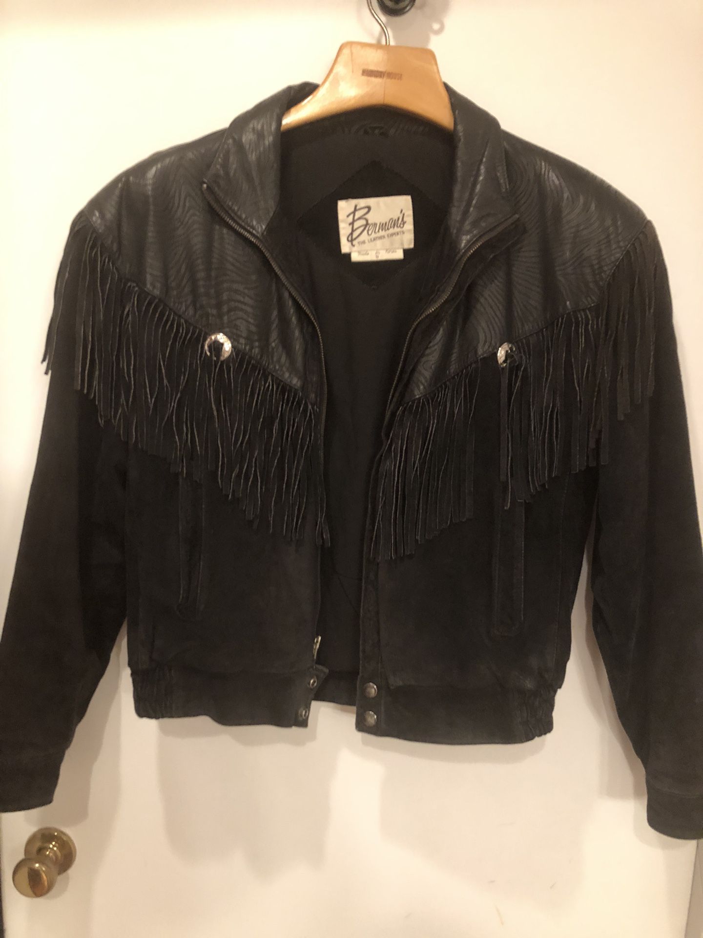 Vintage 1970s/1980s Leather/Suede Fringe Jacket Black Size Small