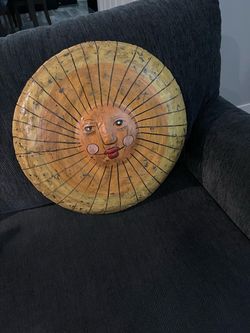 Hand Hammered Recycle Metal Sun face in great shape - 17 1/2 inches in diameter
