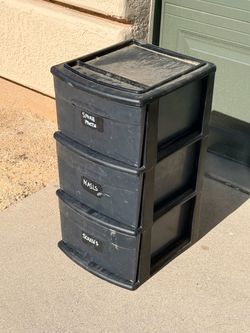 Homz Three Drawer Black Plastic Storage Cabinet (LxWxH: 14” x 12” x 24”)