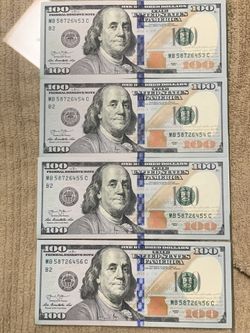Four $100 Bills In Sequence Serial Number All For $500