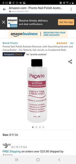 Pronto Nail Polish Acetone Remover with Nourishing Keratin and Cocoa Butter – For Natural, Gel, Acrylic or Sculptured Nails