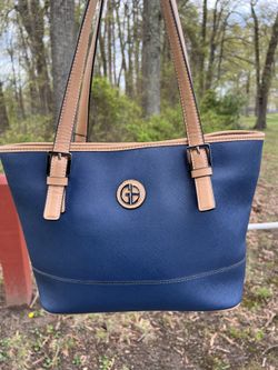 Stylish GB Navy Blue & Tan Tote Bag – Excellent Condition
