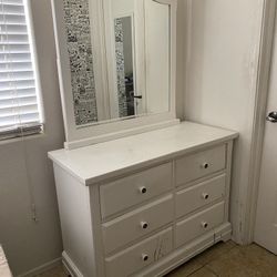 White Vanity With Mirror And Matching Night Stand 