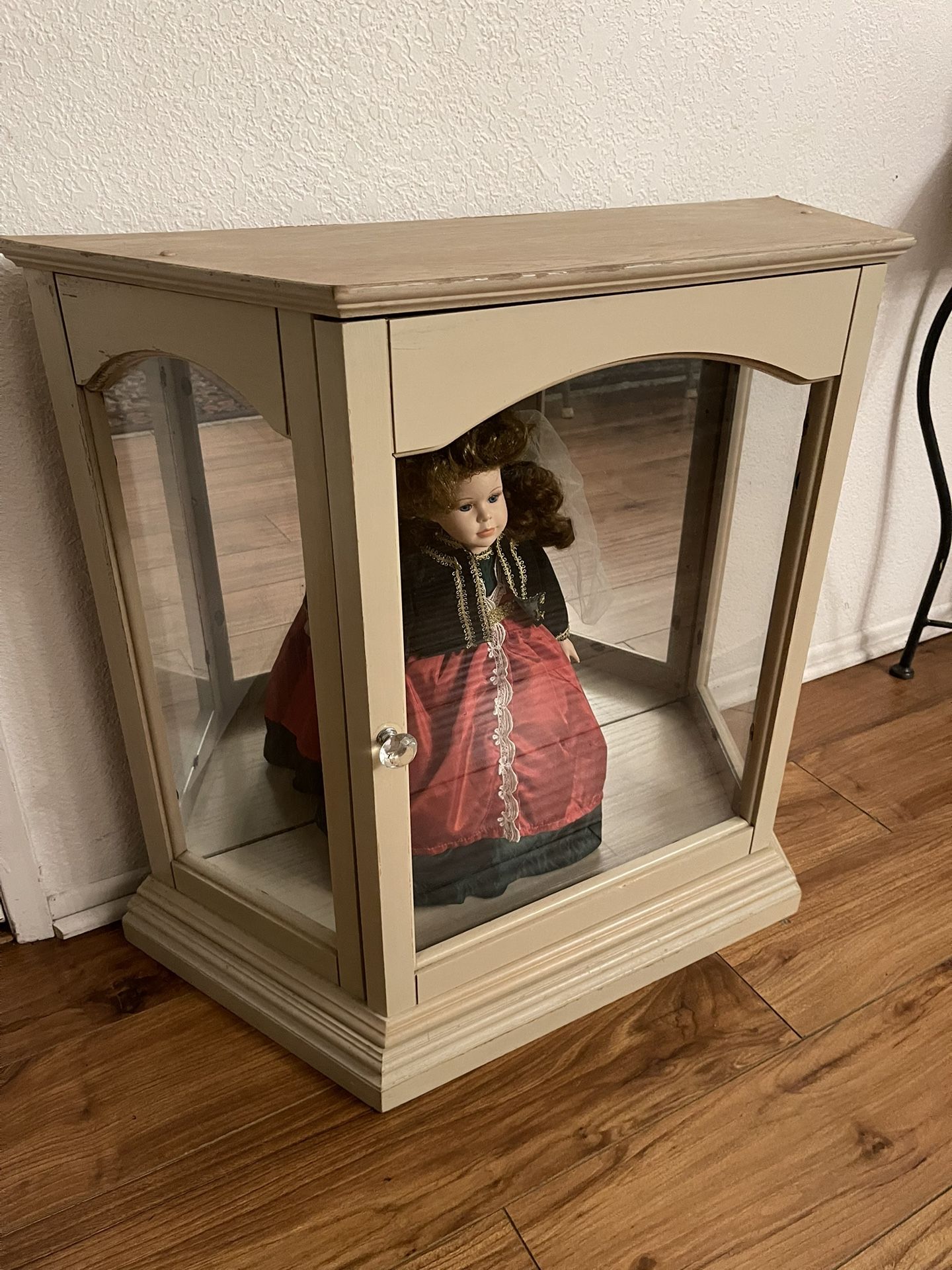 Display Curio Cabinet Doll Cabinet Mirrored For Collectibles. Doll In Photo Not included Doll