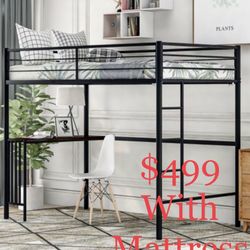 Twin Loft Bunk Bed With Mattress 