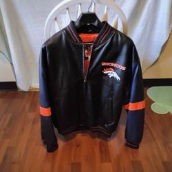 Denver BRONCOS Vintage Leather Coat.          Broncos Windbreaker.    Both XL