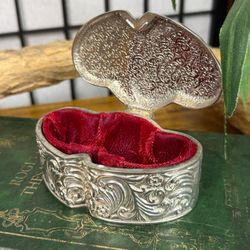 Vintage Jewelry Box Heart Shaped Silver Trinket Holder