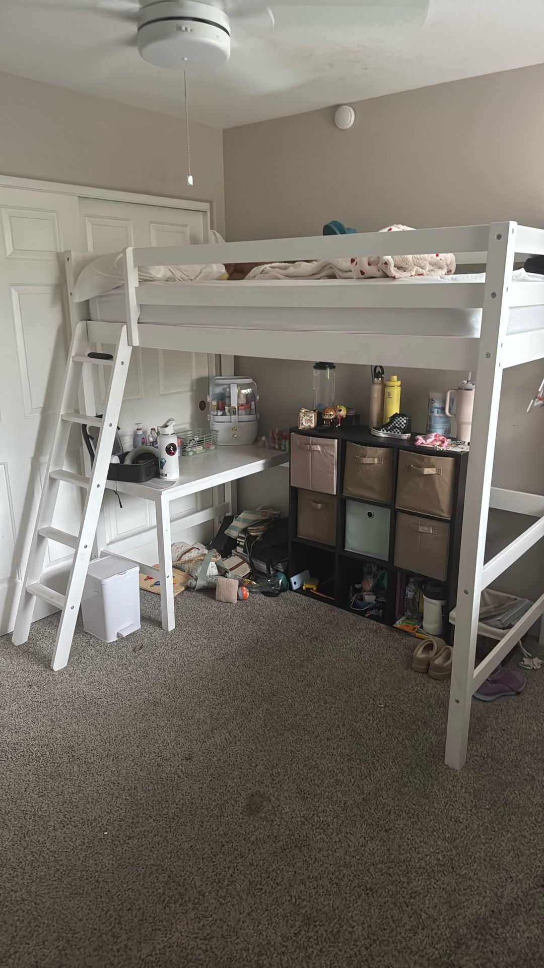 Kids Twin Size Bed Frame W/Desk