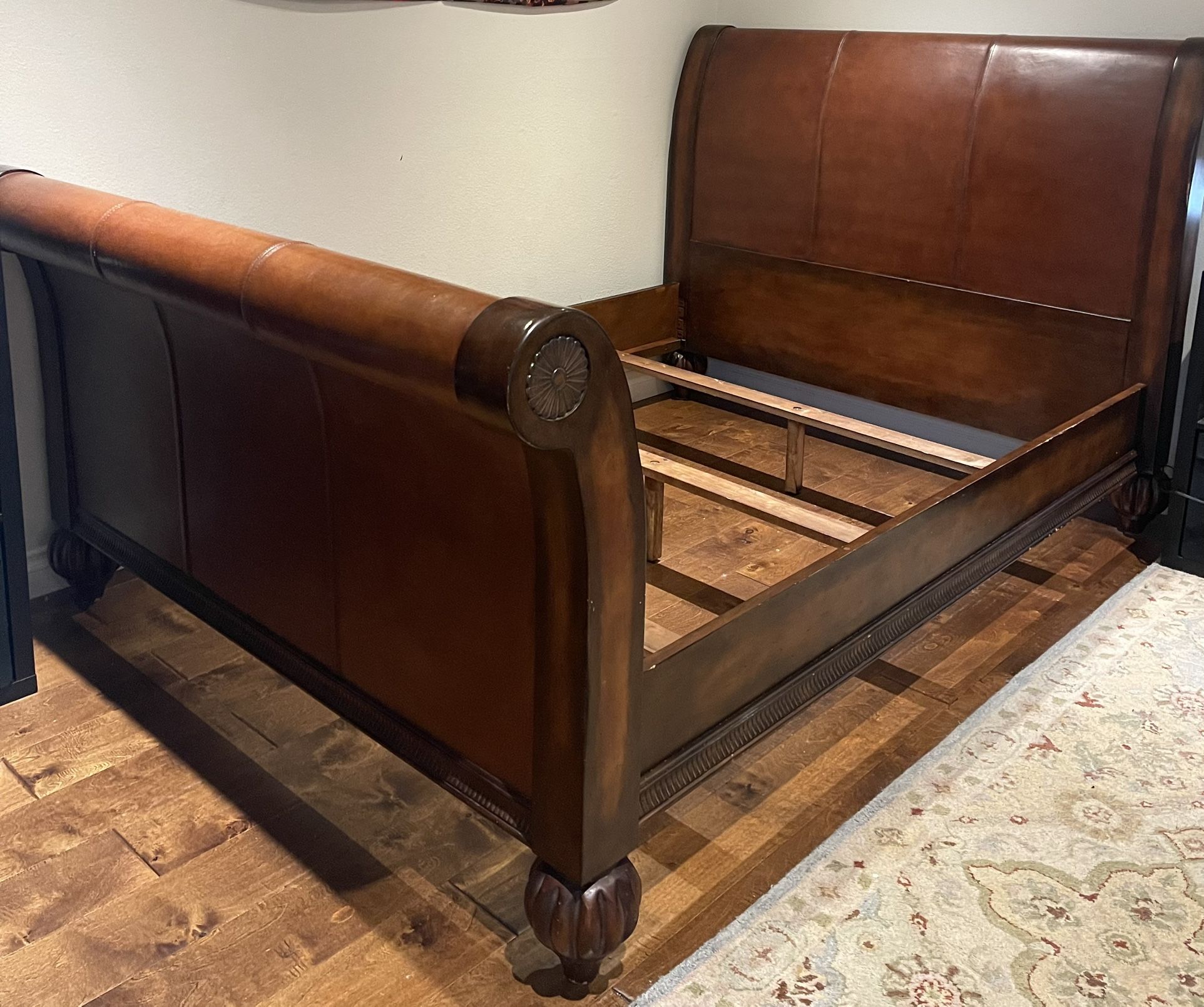 Solid Wood and Leather Queen Size Bed Frame 