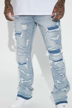 Nova Men's Light Wash Distressed Flare Jeans