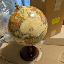 Vintage Old-style Globe on Wooden Base 