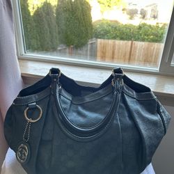 Gucci Metallic Blue Guccissima Large Sukey Tote