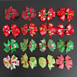 Girls Christmas Holiday Ribbon Bow Alligator Hair Clip Set of 16 Grosgrain