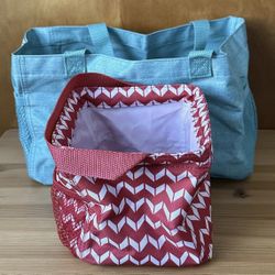 Lot Of 2 Thirty-One/Signature Collection Red/Teal Square/Rect Utility Tote Bags 