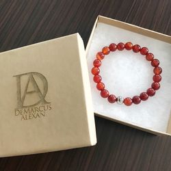 DeMarcus Alexan 8mm Carnelian Stone Bead Bracelet 