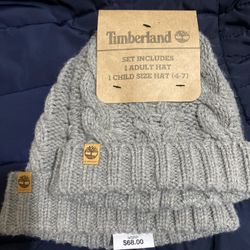 Timberland unisex set off two beanie,one adult hat and one child hat size 4-7