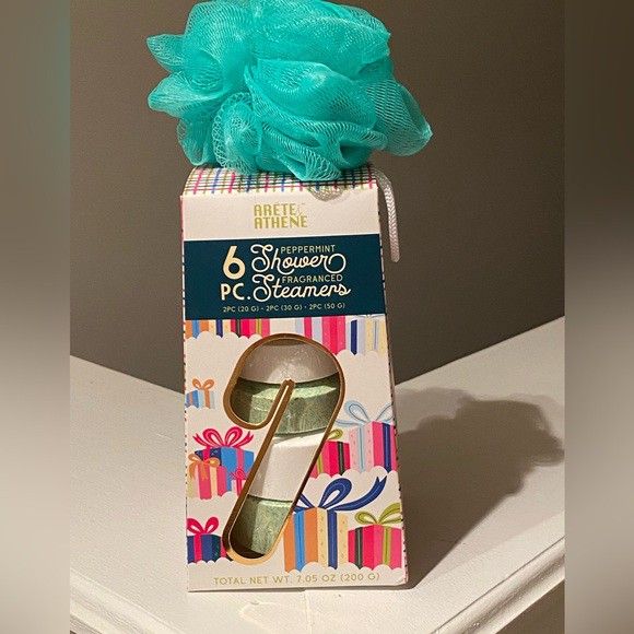 New Arete & Athene Peppermint Shower Steamers with Loofa Beauty Health Box Gift Holiday
