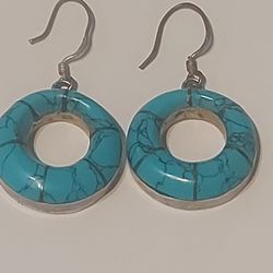Vintage Sterling Silver Turquoise Circle Earrings