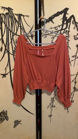 Free People Orange 3/4 Sleeve Square Neck Crop Top Bohemian Blouse