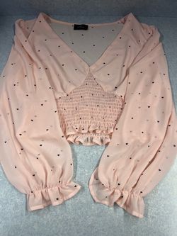 Pink Heart Print Smocked Crop Top