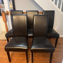 5 Brown Leather Armless Chairs