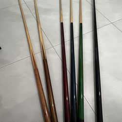 5 Pool Cue Sticks & 1 Jump Stick. Gorgeous Wood. Jupiter.