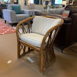 Rattan + White Upholstered Accent Chair