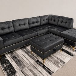  Black & Gold Velvet Sectional 🖤🛋️💛 Seccional Negro & Dorado