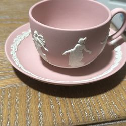 Wedgwood Pink Jasperware Teacup And Saucer “dancing Hours”