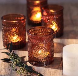 Amber votive candle holders