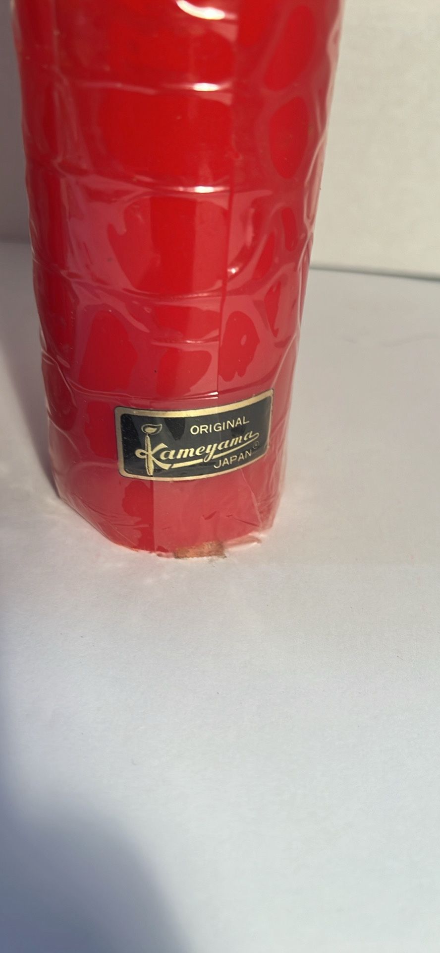 Vintage red tall round pillar candles mid century. Box included