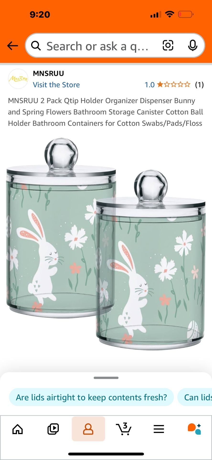 2 Pack Qtip Holder Organizer Dispenser Bunny and Spring Flowers Bathroom Storage Canister Cotton Ball Holder Bathroom Containers for Cotton Swa