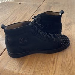 Christian Louboutin Men’s Black Lou Spikes Flat Suede 44