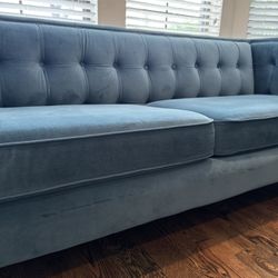 Blue Velvet Tufted Sofa Couch 