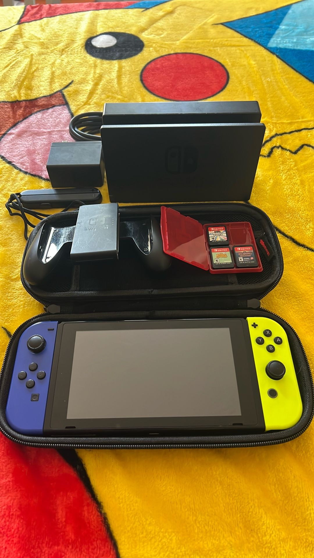Nintendo Switch System. Complete With 3 Games. Super Mario Party, Animal Crossing, Hotel Transylvania