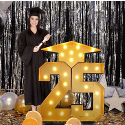 4.5FT Gradution Decorations Class 2025, Big Black Gold Light