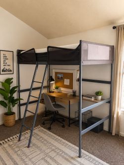 2 Available – Modern Twin Metal Loft Beds with Ladder