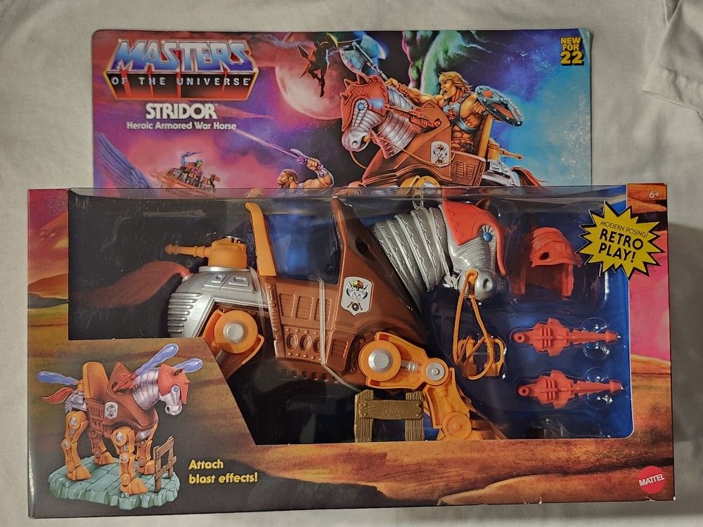MASTERS OF THE UNIVERSE. RETRO PLAY. STRIDOR HEROIC ARMORED WAR HORSE RIDING ACTION FIGURE.