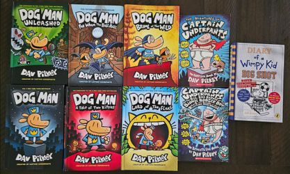 9 Kid's Books: 6 Dog Man, Diary of a Wimpy Kid, 2 of Captain Underpants