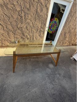 Solid Oak Glass Top Desk w/ Pull-Out Tray & Built-in Storage - 60” MCM Style