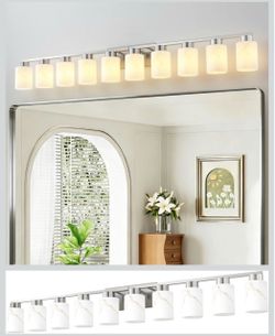 ONLY $65: 57.06" 10-Light Bathroom Light Fixtures, Modern Vanity Lights, Brushed Nickel Marble Globe